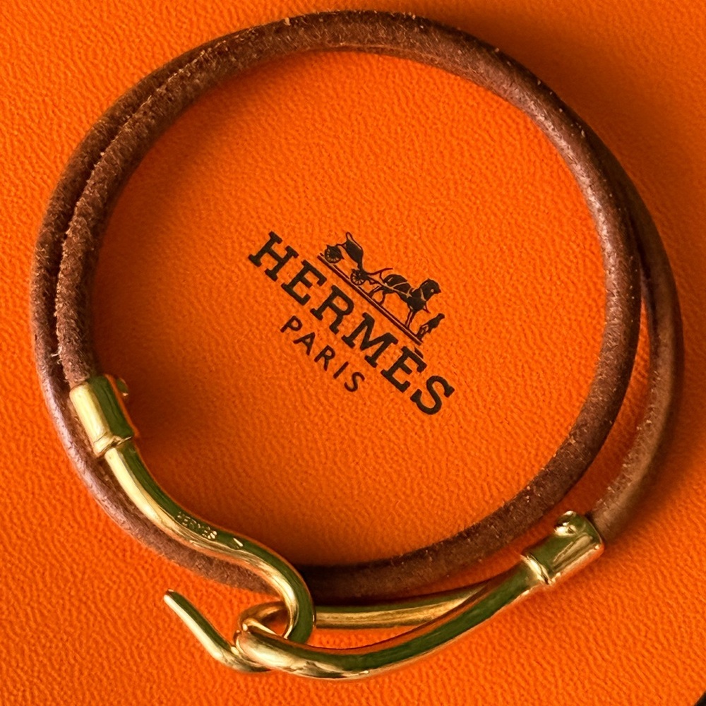 Hermes Brown Double Tour Leather Bracelet with Gold Hook - Picture 2 of 7